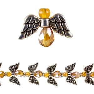Bead Gallery 40 Pc Amber Glass Silver Metal Angel Wings DIY Jewelry Bead Strand